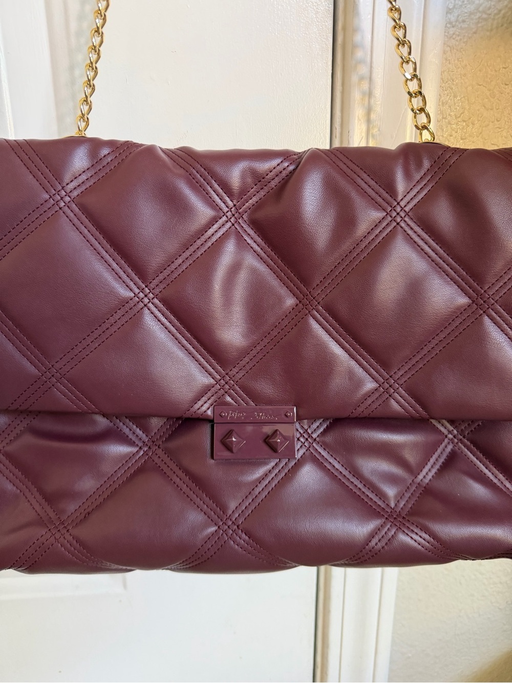 Betsey Johnson Oxblood Quilted Chain Shoulder Bag Oversized Puffer Purse - Picture 7 of 8